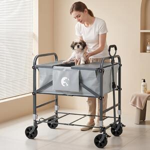 Costway Vasca bagno per cani portatile per animali piccoli e medi, Piscina cani rialzata con foro di drenaggio e piano cura rimovibile con maniglia e tasche