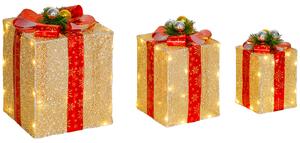 Outsunny Set Decorazioni di Natale con 3 Scatole Regalo con 58 LED Bianco Caldo, Dorato | Aosom Italy