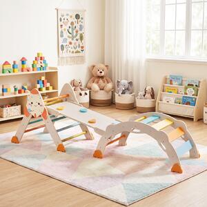 Costway Set da arrampicata per bambini 8 in 1 con cuscino per bambini 1+ anni, Giocattoli montessori da arrampicata in legno Macaron