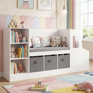 Costway Libreria montessoriana per bambini a forma di auto con panca, Scaffale portagiochi in legno con 6 scomparti per cameretta e stanza dei giochi