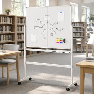 Costway Lavagna bianca mobile con supporto in metallo 4 ruote bloccabili, Lavagna magnetica con doppia faccia per scuola e ufficio Bianco