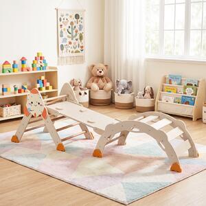 Costway Set da arrampicata per bambini 8 in 1 con cuscino per bambini 1+ anni, Giocattoli montessori da arrampicata in legno Naturale