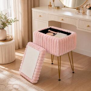 Costway Sgabello da trucco con contenitore per camera da letto e salotto, Sedia da toeletta con coperchio reversibile Rosa
