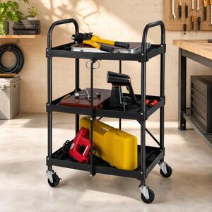 Costway Carrello a 3 piani da cucina con ruote e corrimano universali, Carrello portatile per utensili pesanti