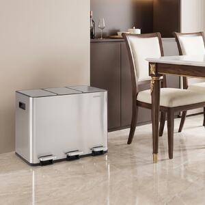 Costway Pattumiera da cucina a 3 scomparti 45 l bidone in acciaio inox, Pattumiera differenziata interno per salotto e sala pranzo