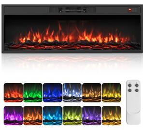 Costway Camino elettrico da incasso con effetto fiamma, Caminetto elettrico riscaldante con 12 colori 3 luminosità temperatura regolabile 95 x 35 x 36,5 cm