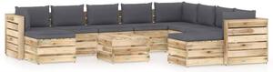 Set Salotto da Giardino con Cuscini 11pz Legno Impregnato Verde