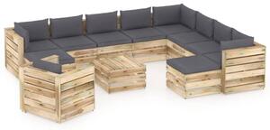 Set Salotto da Giardino con Cuscini 12pz Legno Impregnato Verde