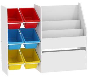 AIYAPLAY Mobile Portagiochi per Bambini con 6 Contenitori e Cassetto su Ruote, 100x30x80 cm, Multicolore | Aosom Italy