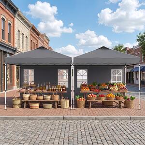 Costway Gazebo da giardino 3 x 3 m con 4 pareti laterali removibili e 8 picchetti, Gazebo pieghevole da esterno struttura in metallo Grigio