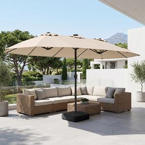 Costway Ombrellone doppio da giardino con luci regolabili manovella base, Ombrellone ampio doppio protezione solare resistente Beige