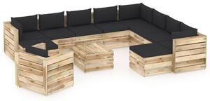 Set Salotto da Giardino con Cuscini 12pz Legno Impregnato Verde