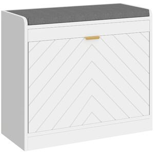 HOMCOM Panca Portascarpe Contenitore con Seduta Imbottita e Cassetto Ribaltabile, 60x26x52.5 cm, Bianco | Aosom Italy