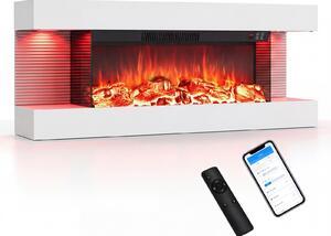 COSTWAY, caminetto elettrico da 32 pollici, a 3 lati, caminetto decorativo con riscaldamento da 750W/1500W, caminetto da parete con luci LED laterali, effetto fiamma 3D, 12 colori di fiamma e timer