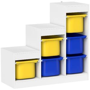AIYAPLAY Mobile Portagiochi per Bambini con 6 Contenitori e 3 Livelli, 96x38.5x90 cm, Giallo e Blu | Aosom Italy