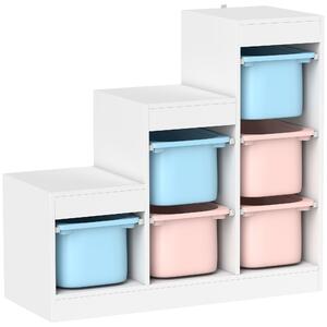 AIYAPLAY Mobile Portagiochi per Bambini con 6 Contenitori e 3 Livelli, 96x38.5x90 cm, Rosa e Azzurro | Aosom Italy