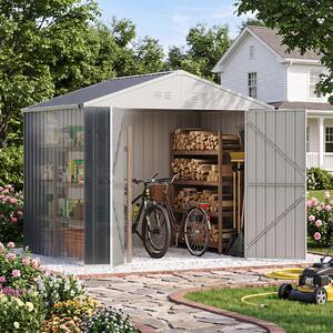 Costway Grande capanno da giardino in acciaio zincato con tetto spiovente con lucernario guanti, Casetta porta attrezzi per cortile e patio