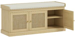 HOMCOM Panca Portascarpe per 9 Paia con 3 Ante in Rattan e Cuscino, 105x35x47 cm, Rovere | Aosom Italy