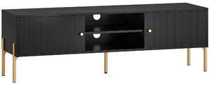 HOMCOM Mobile porta TV fino a 165.1 cm con Ante Cannettate e Scomparti Aperti, 140x38x45.9 cm, Nero | Aosom Italy