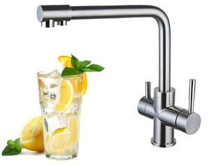 Rubinetto da cucina a tre vie con due maniglie – girevole e con filtro per l'acqua potabile
