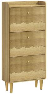 HOMCOM Scarpiera per 18 Paia di Scarpe con 3 Cassetti Ribaltabili, 60x24x128 cm, Rovere | Aosom Italy