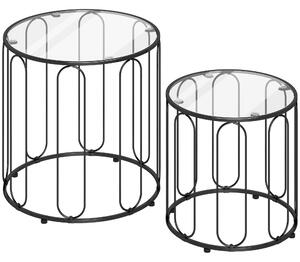 HOMCOM Set 2 Tavolini Sovrapponibili in Metallo e Vetro, Ø50x50 cm e Ø40x40 cm, Nero | Aosom Italy