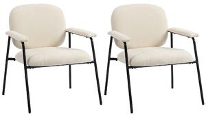 HOMCOM Set 2 Poltrone da Salotto in Ciniglia con Schienale Sagomato, Struttura in Metallo, Crema | Aosom Italy