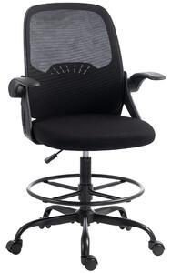 HOMCOM Sedia Ufficio Ergonomica a Rete, Supporto Lombare e Poggiapiedi Regolabile, Braccioli Ribaltabili, Nera | Aosom Italy