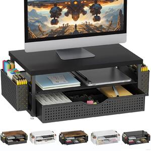 Omgoods - Supporto per monitor con cassetto e organizer - Accessori per scrivania da ufficio per un ambiente di lavoro ordinato
