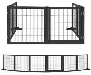 PawHut Cancelletto per Cani di Piccola/Media Taglia a 6 Pannelli Pieghevoli, in Legno e Acciaio, 432x36x70 cm, Nero | Aosom Italy