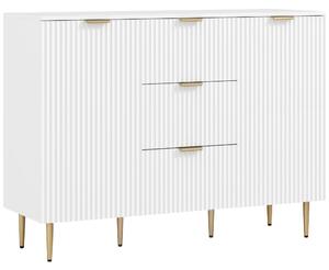 HOMCOM Credenza Moderna con 3 Cassetti, 2 Armadietti e Ripiani Regolabili, Legno e Metallo, Bianco