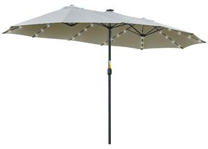 Outsunny Ombrellone Doppio da Giardino 4.5x2.65 m con 48 Luci LED Solari Manovella, Ombrellone da Giardino a 12 Stecche in Acciaio e Poliestere, per Cortile, Terrazza e Balcone, Grigio chiaro | Aosom Italy