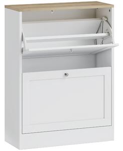 HOMCOM Scarpiera Slim con 2 Ante a Ribalta, Ripiani Regolabili Rimovibili, per 8-12 Paia in Legno, 60x23.5x80 cm, Bianco | Aosom Italy