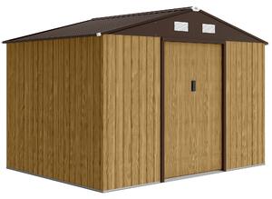 Outsunny Casetta da Giardino 4.9m² in Acciaio con Doppia Porta Scorrevole e Tetto Inclinato, Marrone Chiaro | Aosom Italy