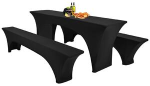 Elzusha - Set di copri-tavolo e sgabelli elasticizzati, colore nero, dimensioni 220x50x80 cm - confezione da 3 pezzi