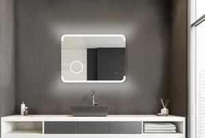 Specchio da bagno con illuminazione TALOS LED Harmony - 80 x 60 cm - luce ambiente retroilluminata - specchio di cortesia illuminato con ingrandimento 3x orologio digitale
