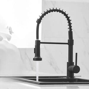 Rubinetto da cucina ad arco alto - Rubinetto da cucina con doccetta estraibile - Rubinetto da cucina in metallo nero opaco - Realizzato in ottone senza piombo - Cartuccia in Vetroceramica - Miscelatore per cucina