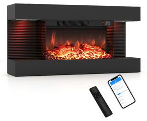 COSTWAY, caminetto elettrico da 32 pollici, a 3 lati, caminetto decorativo con riscaldamento da 750W/1500W, caminetto da parete con luci LED laterali, effetto fiamma 3D, 12 colori di fiamma e timer
