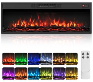 COSTWAY, camino elettrico da 40 pollici, riscaldamento da 750W/1500W, termostato da 18°C a 35°C, camino decorativo con 13 colori di fiamma, 3 livelli di luminosità, telecomando, touchscreen e timer
