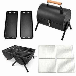 Elzusha - Barbecue portatile a forma di cilindro, con manico in legno, alimentato a carbone