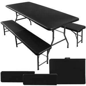 Tavolo da giardino pieghevole 180 cm + 2 panche - nero