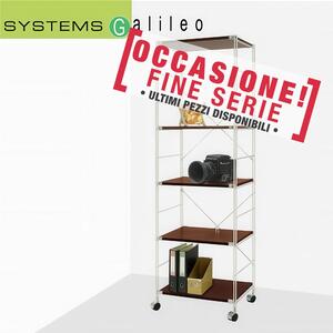 Libreria Galileo 5 ripiani weng� con ruote 56x40x h 175,5 cm peso kg 24,2