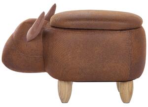 Sgabello per bambini Animale Mucca con contenitore in ecopelle marrone con gambe in legno Poggiapiedi per la scuola materna Beliani