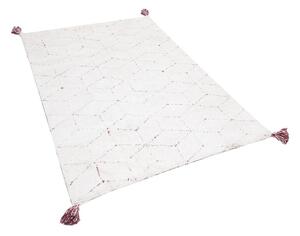 Tappeto orientale moderno con nappe 140 x 200 cm bianco con motivo geometrico rosso Beliani