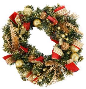 Corona di Natale Artificiale Ø40 cm con Nastri Rosso e Oro