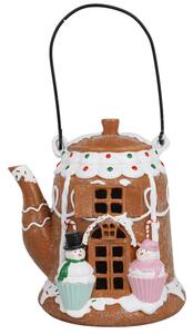 Caffettiera Natalizia H19 cm con Manico e Luci