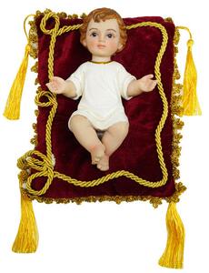 Gesù Bambino 15 cm in Resina con Cuscino Rosso