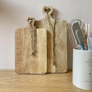 Tagliere Rettangolare in legno FLORA manico a forma di cuore traforato Grande