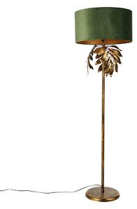 Lampada da terra vintage oro antico con paralume verde - Tiglio