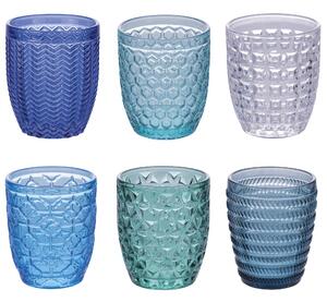 Bicchieri ACQUA set 6 in Vetro Superficie Lavorata A rilievo GEOMETRIE , diametro 8,5 x h 9 cm 350 Ml colore multicolor